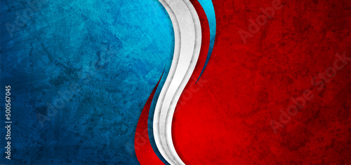 Contrast blue and red wavy grunge abstract background. Vector design