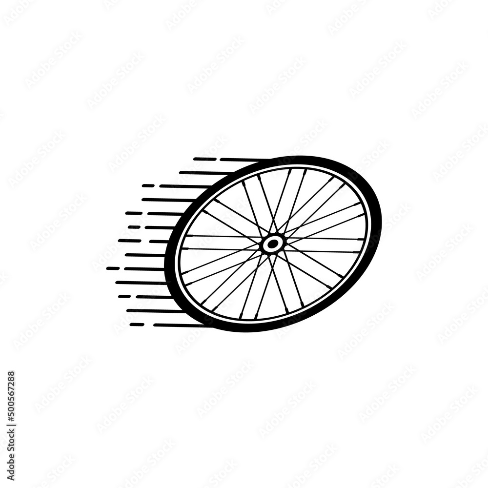 Fast bike wheel icon with speed symbol. Isolated vector illustration on white background. Fast bike wheel icon with speed symbol. Isolated vector illustration on white background.