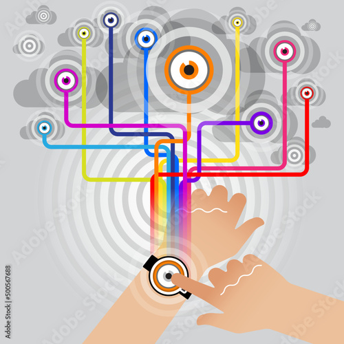 A spyware infected smart watch having all network connections monitored. The user is unaware that the device has been completely compromised allowing their personal data to be accessed.