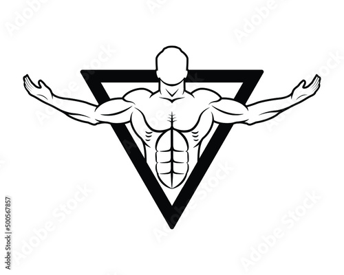 V shape bodybuilding , muscles, biceps pose, vector illustration