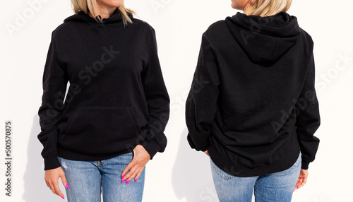 Canvas Model wearing black women's hoodie, mockup for your own design