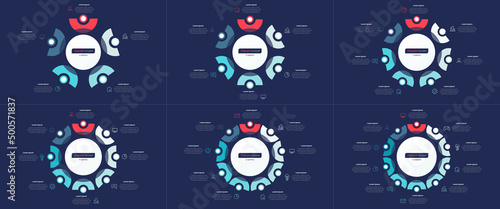 Set of vector modern circle chart infographic templates. 5-10 options