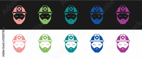 Set Builder icon isolated on black and white background. Construction worker. Vector