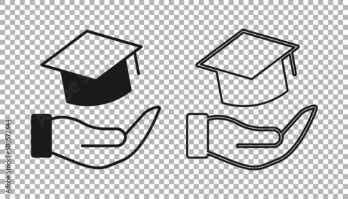 Black Education grant icon isolated on transparent background. Tuition fee, financial education, budget fund, scholarship program, graduation hat. Vector