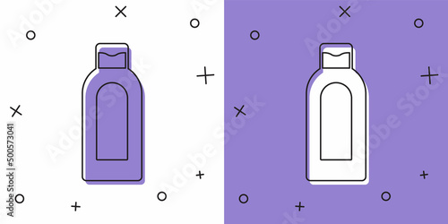 Set Bottle of shampoo icon isolated on white and purple background. Vector