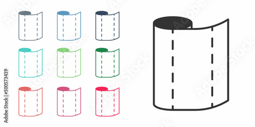 Black Textile fabric roll icon isolated on white background. Roll, mat, rug, cloth, carpet or paper roll icon. Set icons colorful. Vector