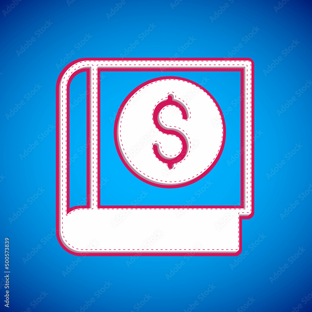 White Financial book icon isolated on blue background. Vector