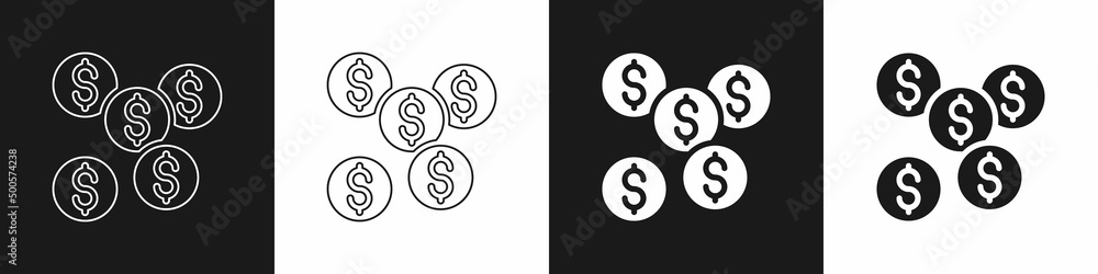 Set Dollar symbol icon isolated on black and white background. Cash and money, wealth, payment symbol. Casino gambling. Vector Set Dollar symbol icon isolated on black and white background. Cash and money, wealth, payment symbol. Casino gambling. Vector