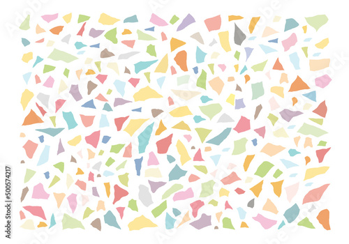 Small fragments of various shapes and color on a white background. Freehand drawing. Doodle. Hand Drawn.	