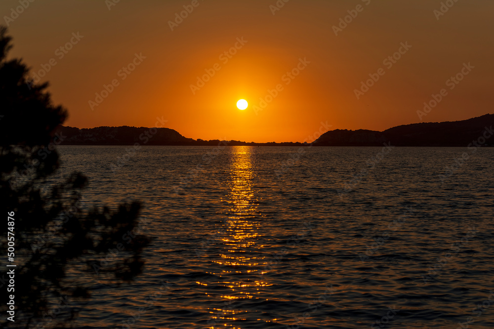 Naklejka premium Sunset at the gialova lagoon. The gialova lagoon is one of the most important wetlands in Europe.