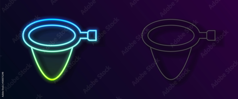 Glowing neon line Fishing net icon isolated on black background. Fishing tackle. Vector Glowing neon line Fishing net icon isolated on black background. Fishing tackle. Vector