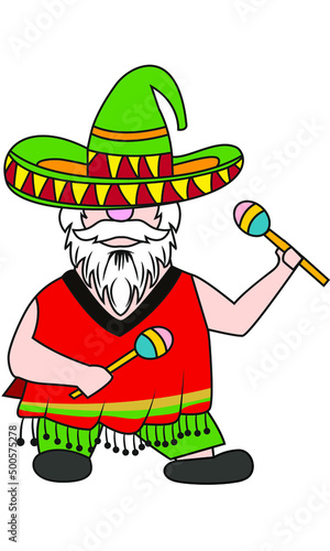 Cinco De Mayo Maracas Playing Mexican Man with Sombrero 