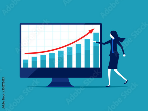 women business. Business presentation. Lecturers offer growth. businessman presenting business analysis report on board. vector