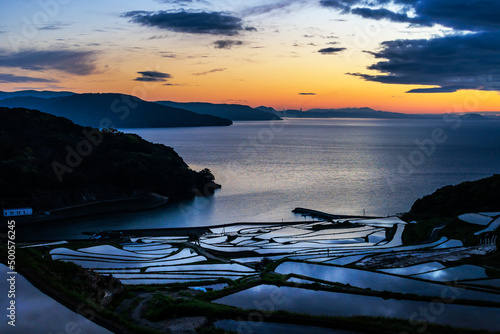 夕暮れの土谷棚田