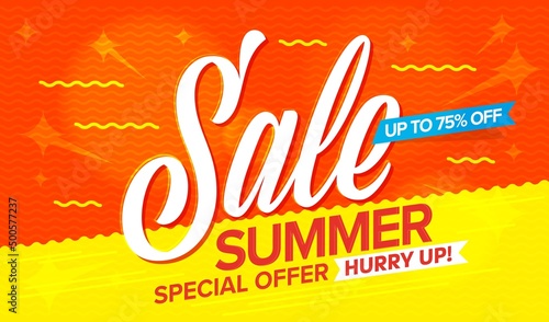 Special offer during summer sale design template. Sale banner for season discount promotion vector illustration. Invitation to hurry up buy with 75 percent price cut