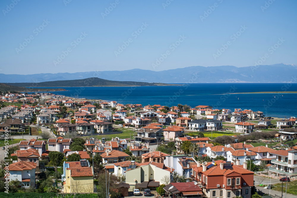 Fototapeta premium Seascape of touristic town, Cunda Island, Ayvalik. It is a small island in the northwestern Aegean Sea, off the coast of Ayvalik in Balikesir, Turkey
