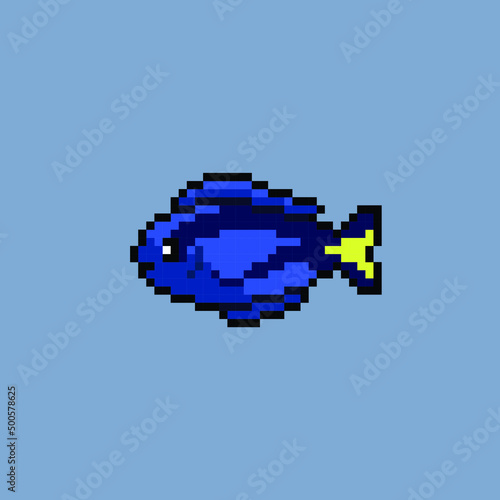 blue tank fish in pixel art style
