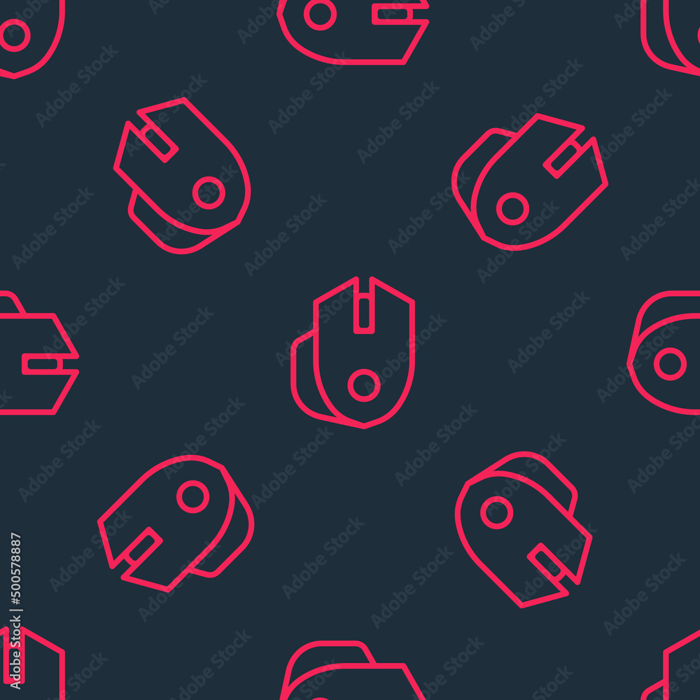 Red line Computer mouse gaming icon isolated seamless pattern on black background. Optical with wheel symbol. Vector Red line Computer mouse gaming icon isolated seamless pattern on black background. Optical with wheel symbol. Vector