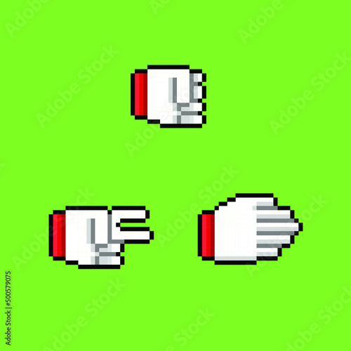 rock scissor paper hand sign in pixel art style