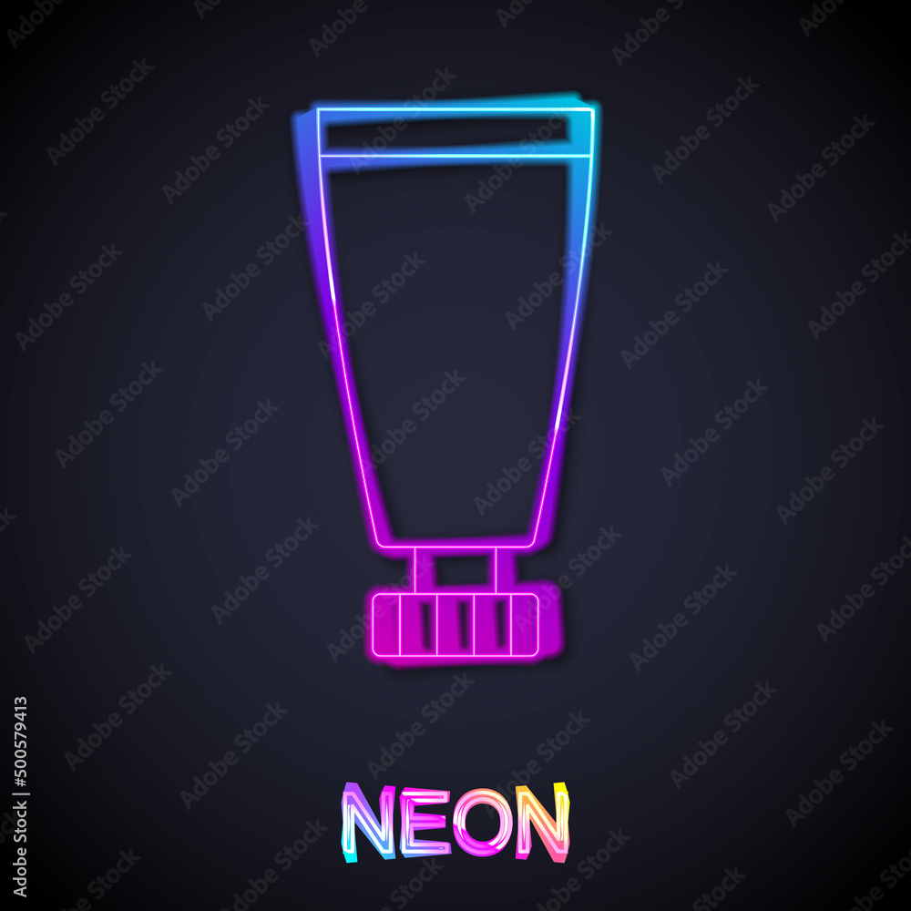 Glowing neon line Cream or lotion cosmetic tube icon isolated on black background. Body care products for woman. Vector Glowing neon line Cream or lotion cosmetic tube icon isolated on black background. Body care products for woman. Vector