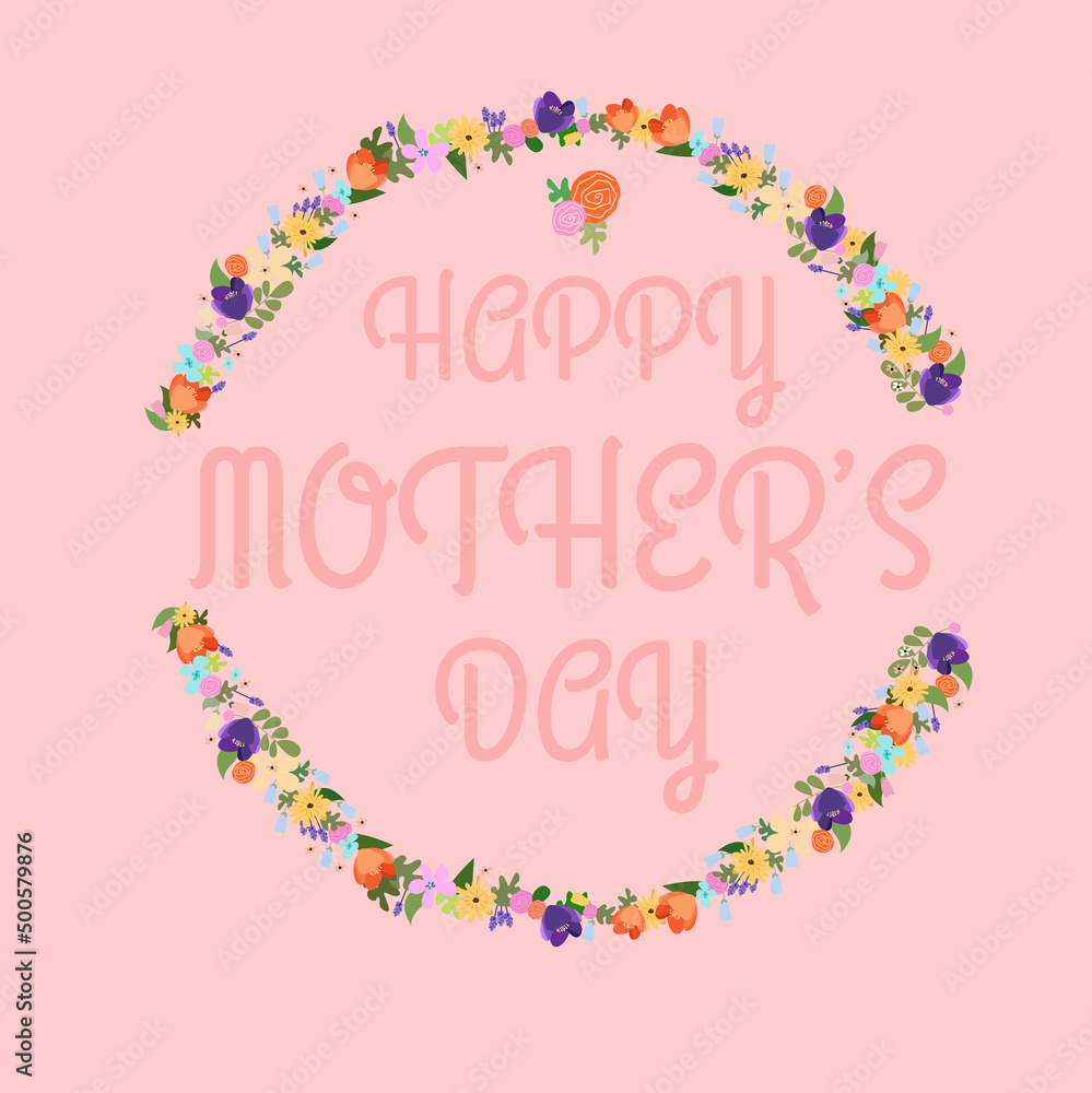 Happy Mothers day typography  floral design on pink background.
