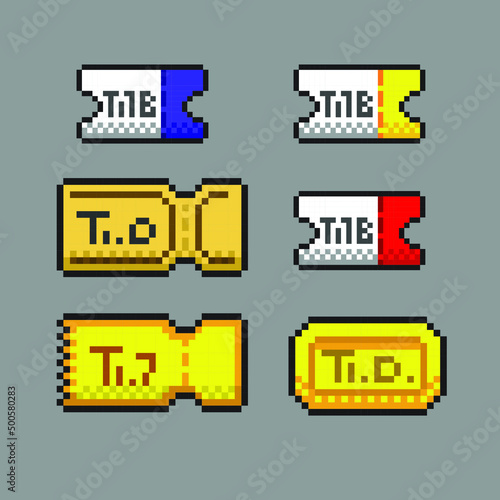 ticket set with different shape in pixel art style