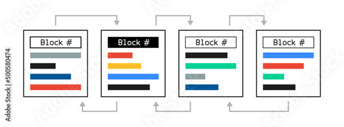 Blockchain decentralized network connect system document template design vector. Crypto currency digital smart contract protocol contain cryptography hash, transaction data.