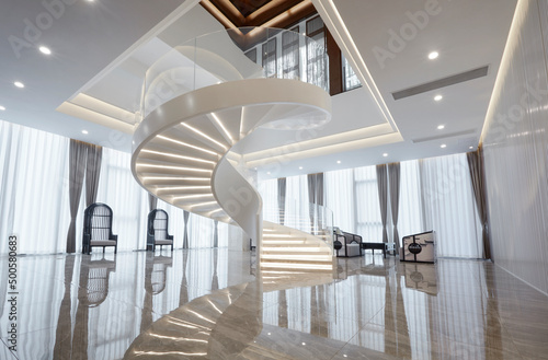 Modern Chinese style office, 
Wide and bright lobby and stairs