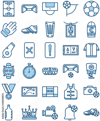 a set of football equipment icons, line style