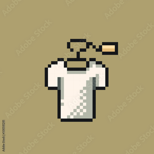 shirt with hanger and tag in pixel art style