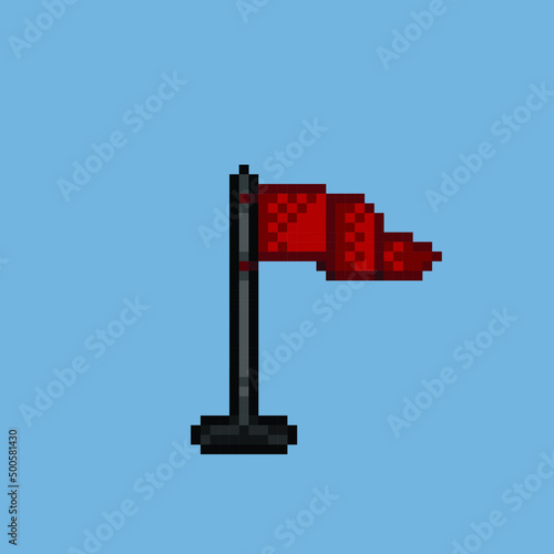 red flag with pole in pixel art style