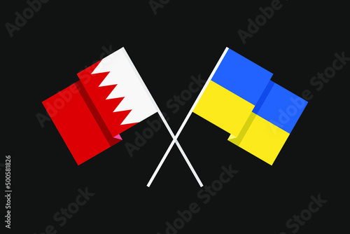 Flags of European and Asian countries of Ukraine and the State of Bahrain in national colors. Help and support from friendly countries. Flat minimal graphic design.