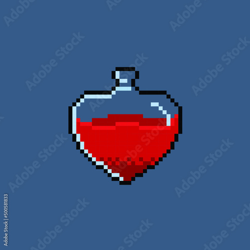heart shaped potion with red liquid in pixel art style