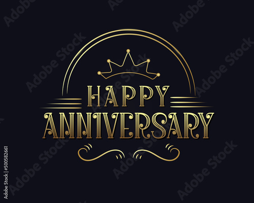Happy Anniversary celebration. Golden color isolated on black background vector design wedding party