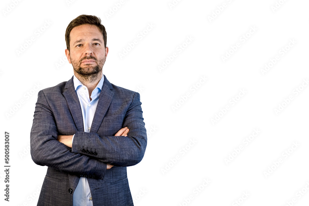 Middle aged businessman isolated against white background. Copyspace. Middle aged businessman isolated against white background. Copyspace.