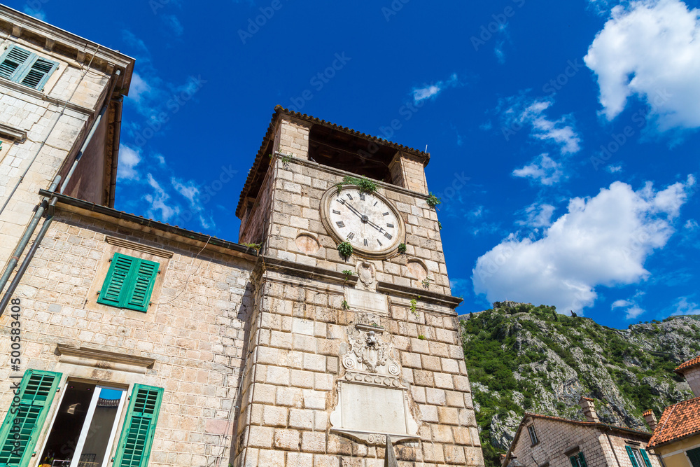 Clock tower in Kotor in Montenegro