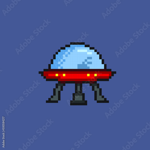 Alien space ship in pixel art style