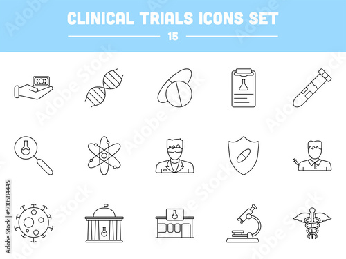 Black Stroke Illustration Of Clinical Trials Icon Set.