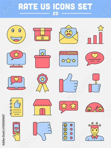 Flat Style Rate US Colorful Icon Set.