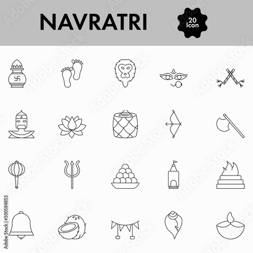 20 Navratri Icon Set In Linear Style. photo