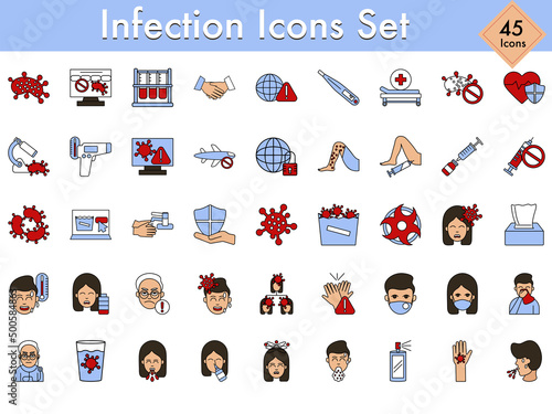 45 Colorful Set Of Infection Icons In Flat Style.