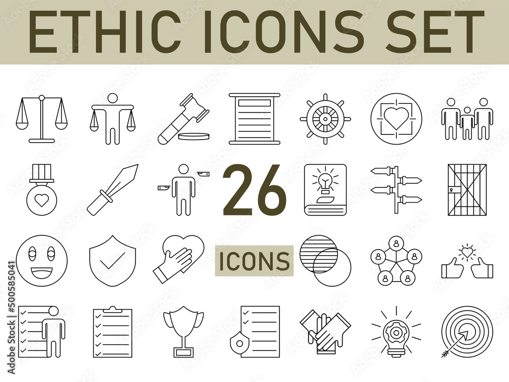 Black Line Art Set Of Ethic Icon In Flat Style. Black Line Art Set Of Ethic Icon In Flat Style.