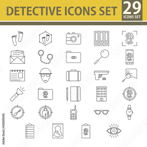 29 Linear Style Detective Icon Or Symbol Set.
