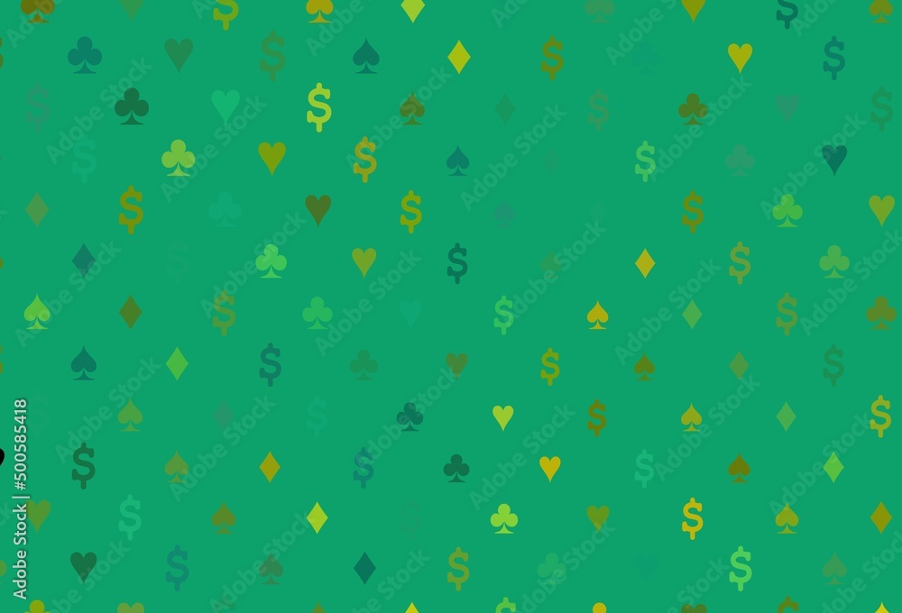 Light green, yellow vector pattern with symbol of cards. Light green, yellow vector pattern with symbol of cards.