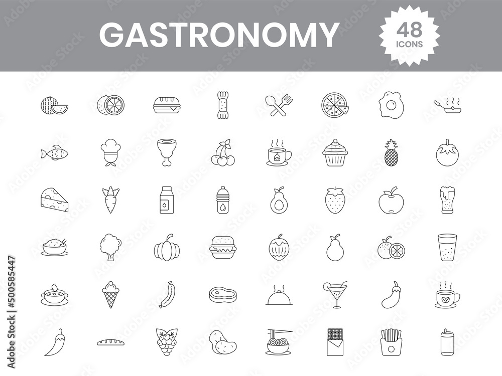 48 Gastronomy Icon In Black Outline. 48 Gastronomy Icon In Black Outline.