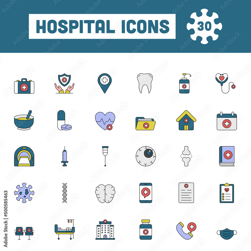 Flat Style Hospital Colorful Icon Set. Flat Style Hospital Colorful Icon Set.