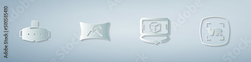 Set Virtual reality glasses, Wide angle picture, 3d modeling and . Paper art style. Vector