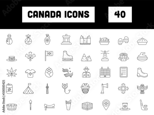 Black Stroke Canada Icon Or Symbol Set.