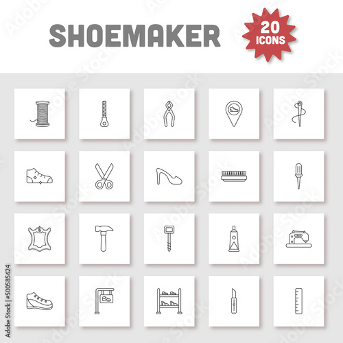 20 Black Outline Shoemaker Square Icon Set.