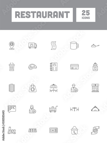25 Black Outline Restaurant Icon Set.
